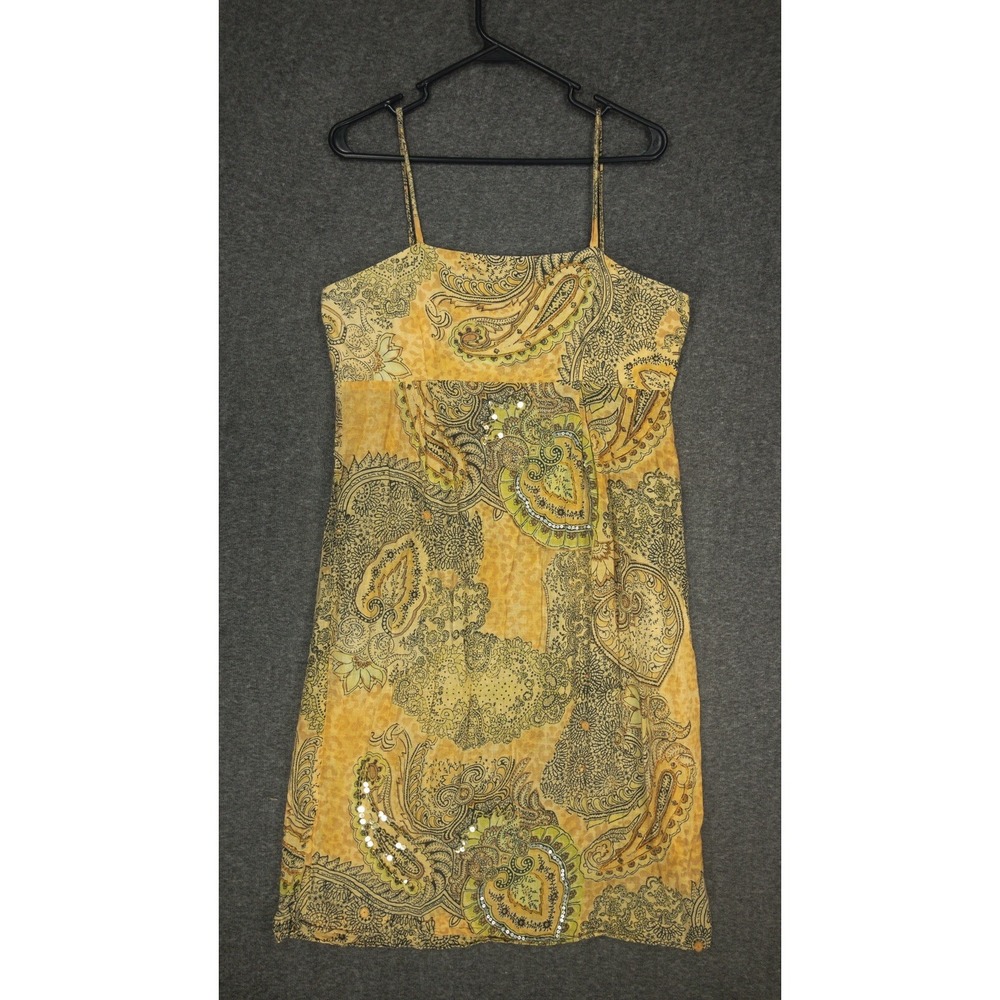Vintage Handmade Dress Women's Size Medium Green Paisley Above Knee Sequins